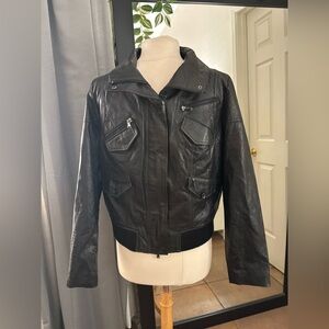 Black Rivet 💯%Genuine Leather Jacket with Zipper Details